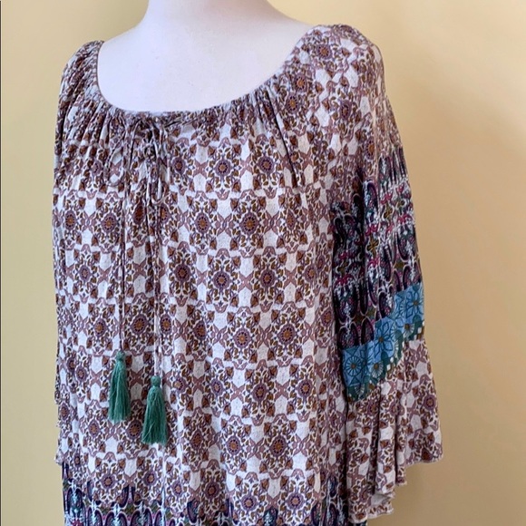 Umgee Tops Umgee Boho Patterned Tassel Peasant Blouse Poshmark